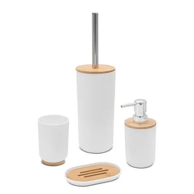 Set completo accessori bagno da appoggio in abs bianco e bambù Surf