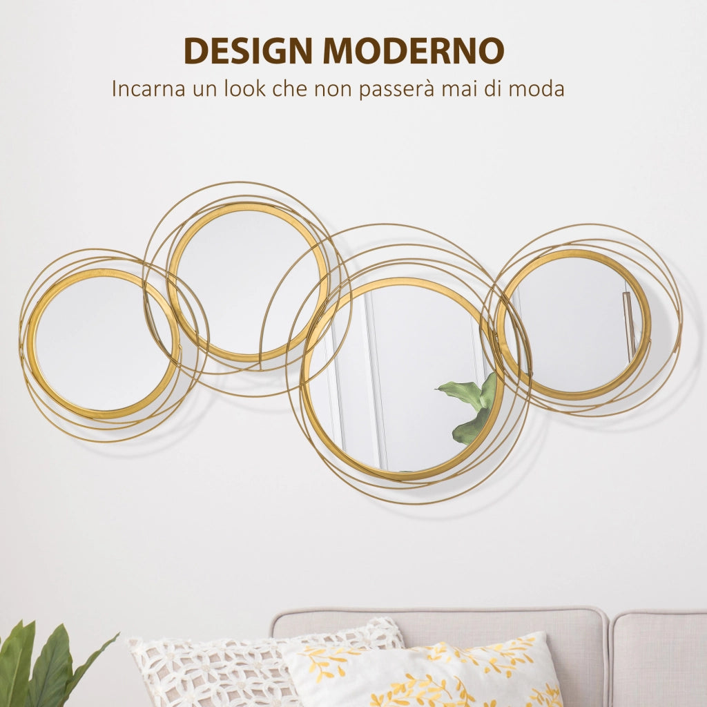 Decorazione Murale 3D Metallo Specchi Cerchi ¨C Xylo ¨C Oro 107x56cm