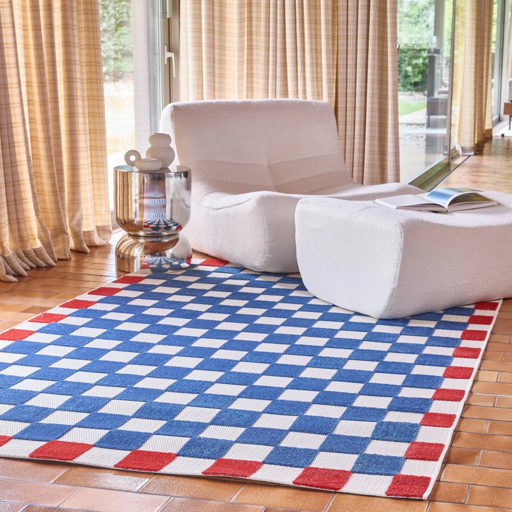 Tappeto da interno/esterno a scacchi blu e rosso