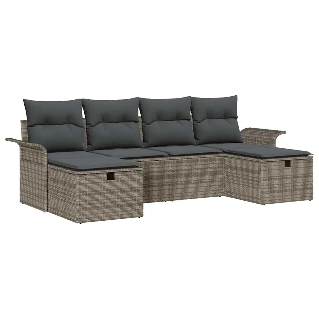 Set Divano da Giardino con cuscino 6 pcs Grigio Poly Rattan 3360250