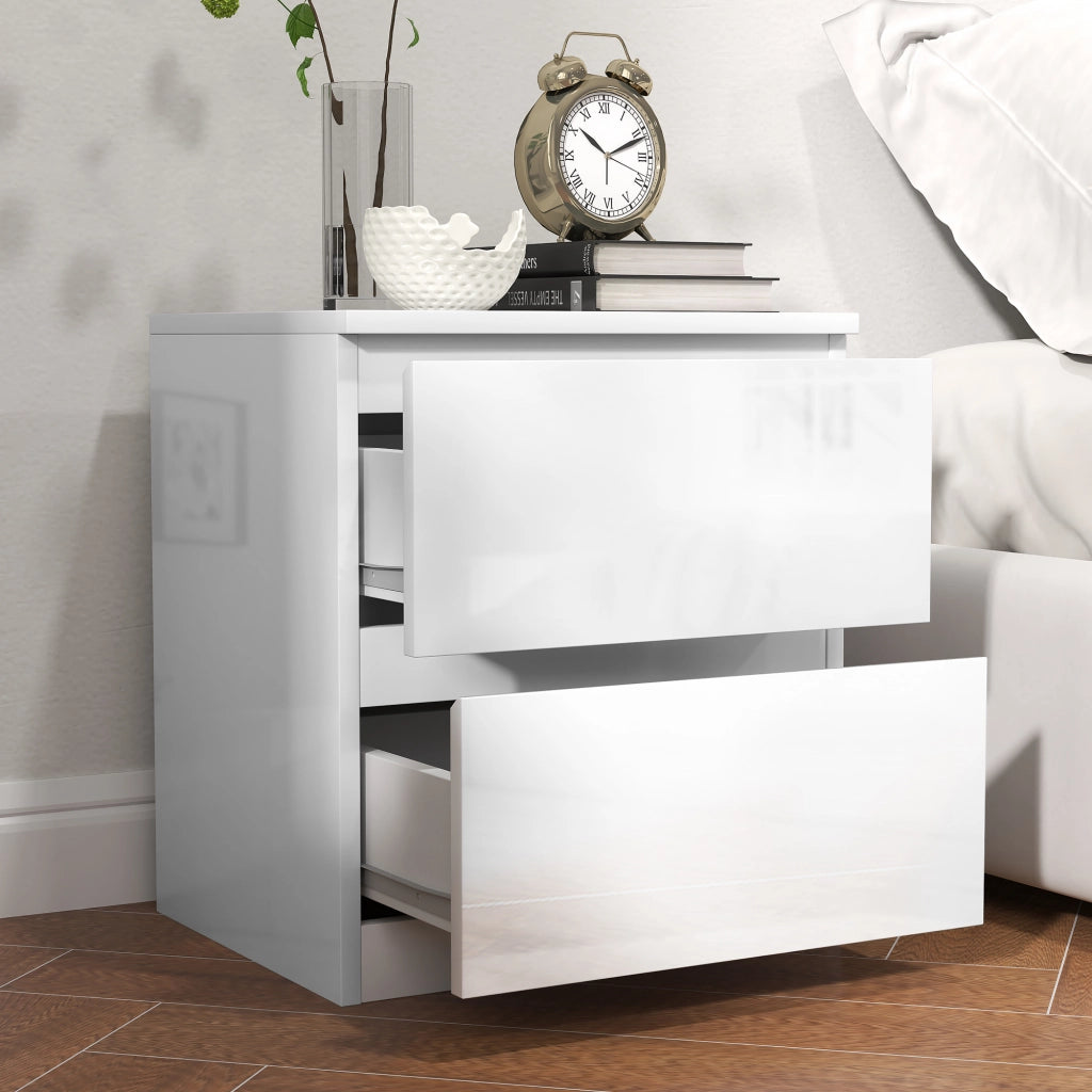 Comodino con 2 Cassetti ¨C Minimal ¨C 40x34x45 cm Bianco