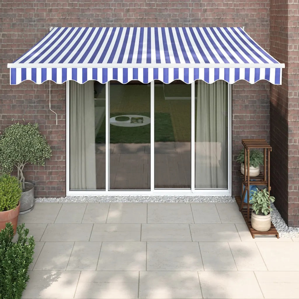 Tenda Sole | Tenda parasole Retrattile Blu e Bianca 3x2,5 m Tessuto e Alluminio