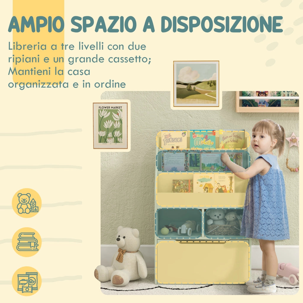 Libreria per Bambini con Ripiani e Cassetto ¨C Minimal ¨C Verde 60x30x90