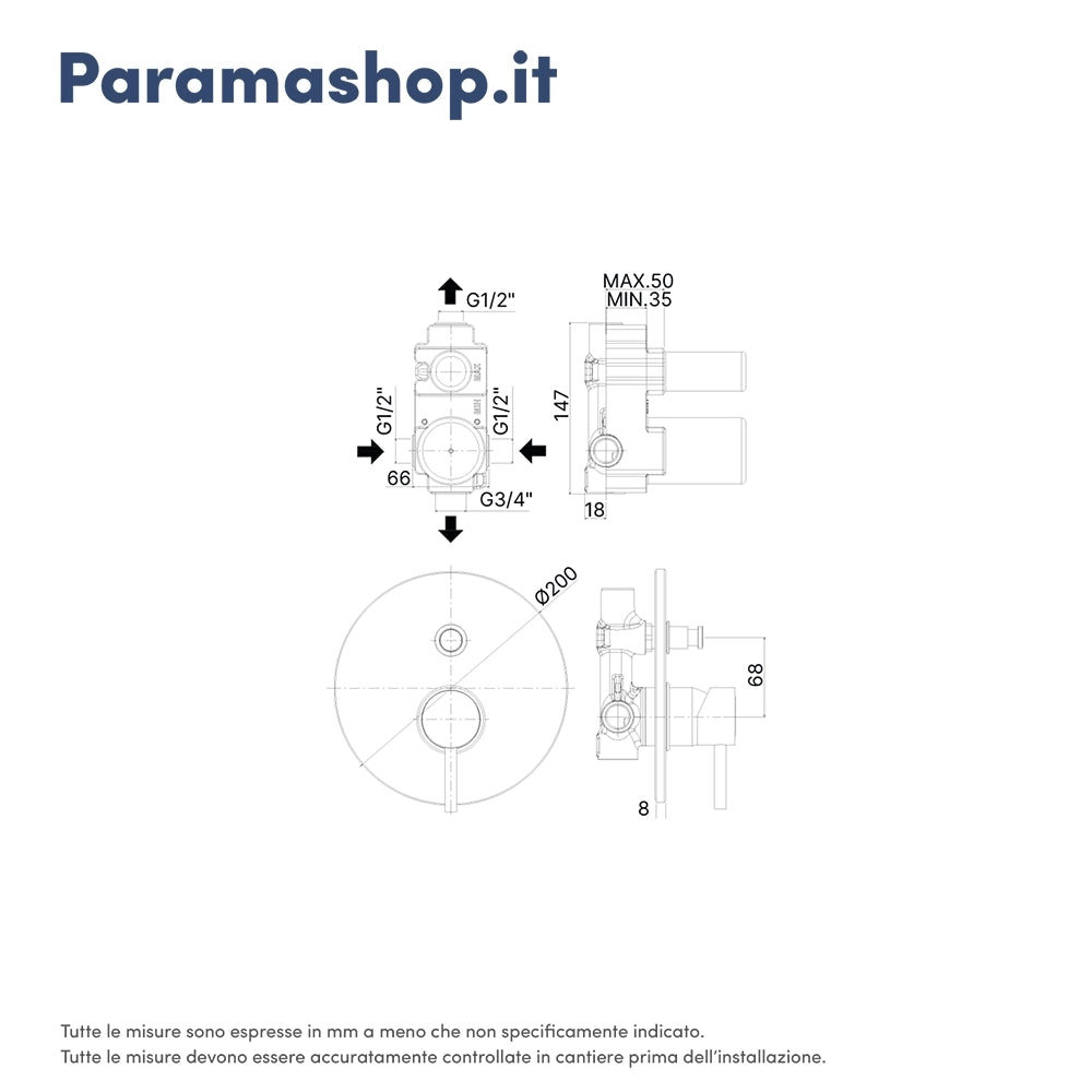 Paffoni miscelatore incasso doccia con deviatore a pulsante cromato mod. Stick