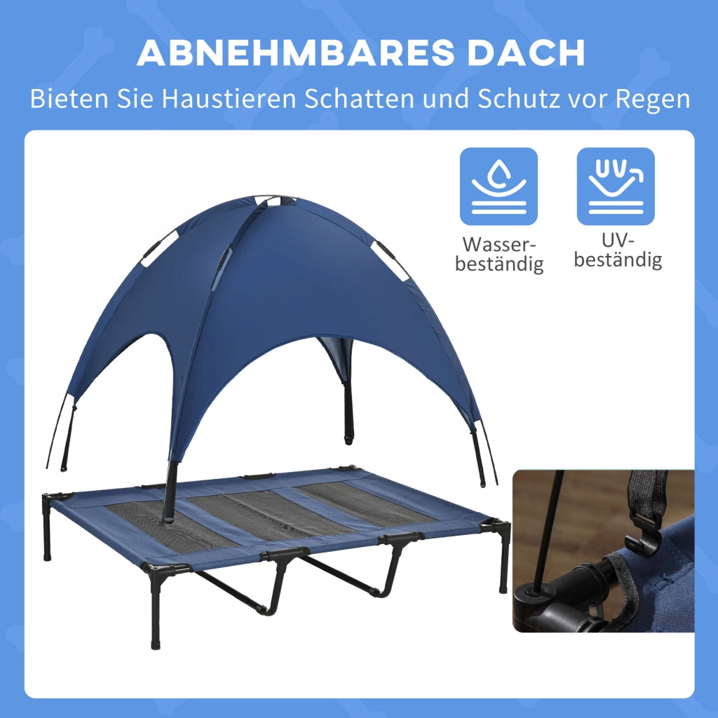 Letto per Cane Esterno con Baldacchino ¨C Minimal ¨C Blu e Nero 122x92x108 cm