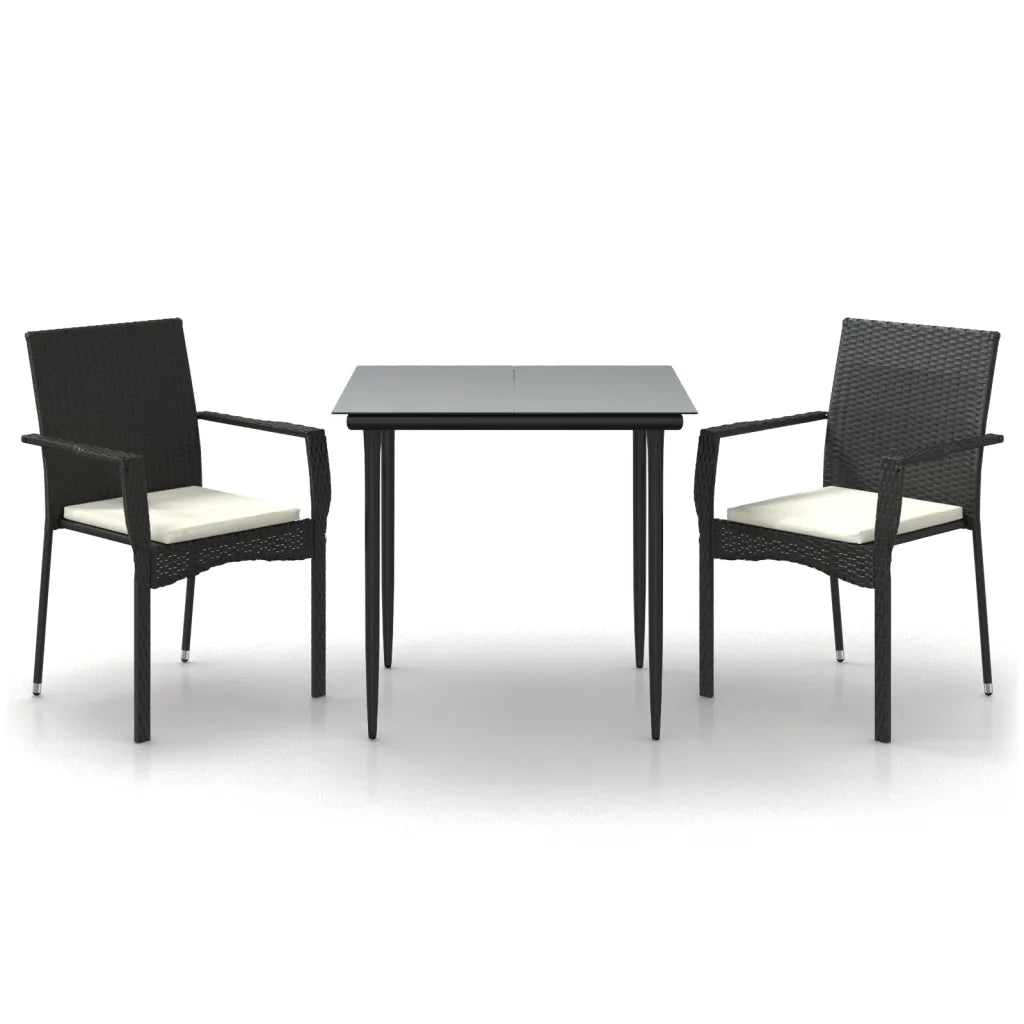 Set da Pranzo da Giardino 3 pz con Cuscini Nero in Polyrattan 3185119