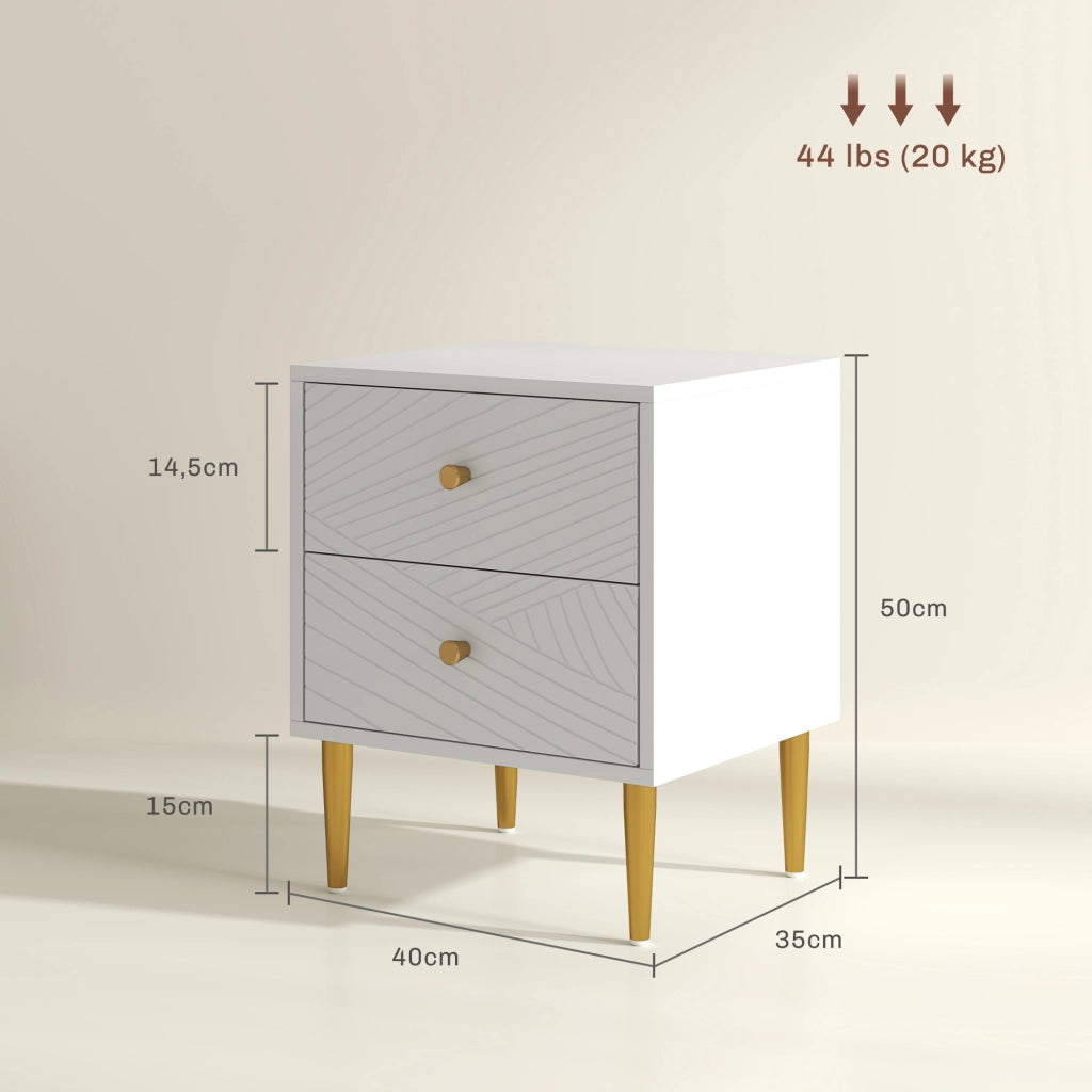 Comodino con 2 cassetti ¨C Minimal ¨C bianco 40x35x50 cm