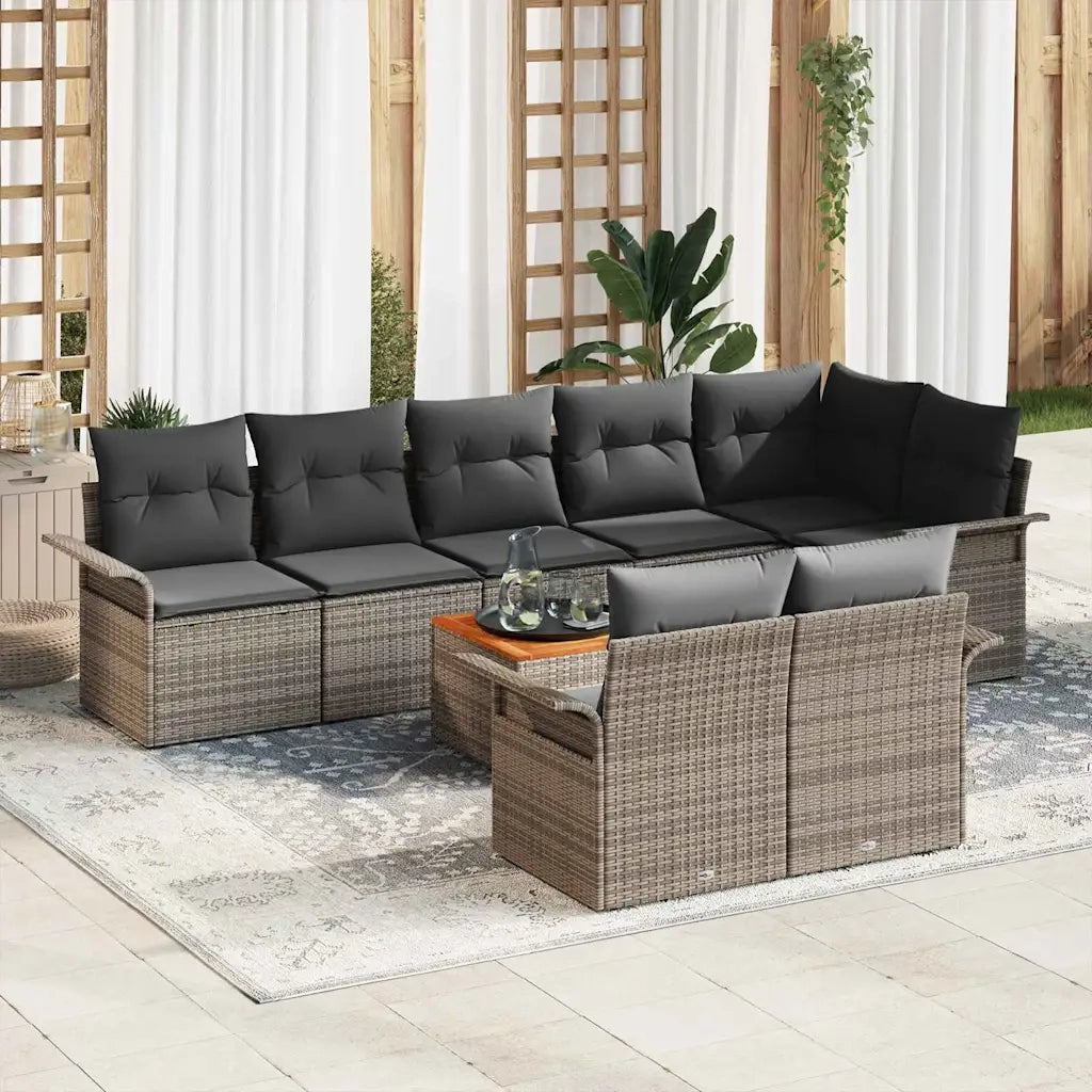 Set Divano da Giardino con cuscino 9 pcs Grigio polyrattan