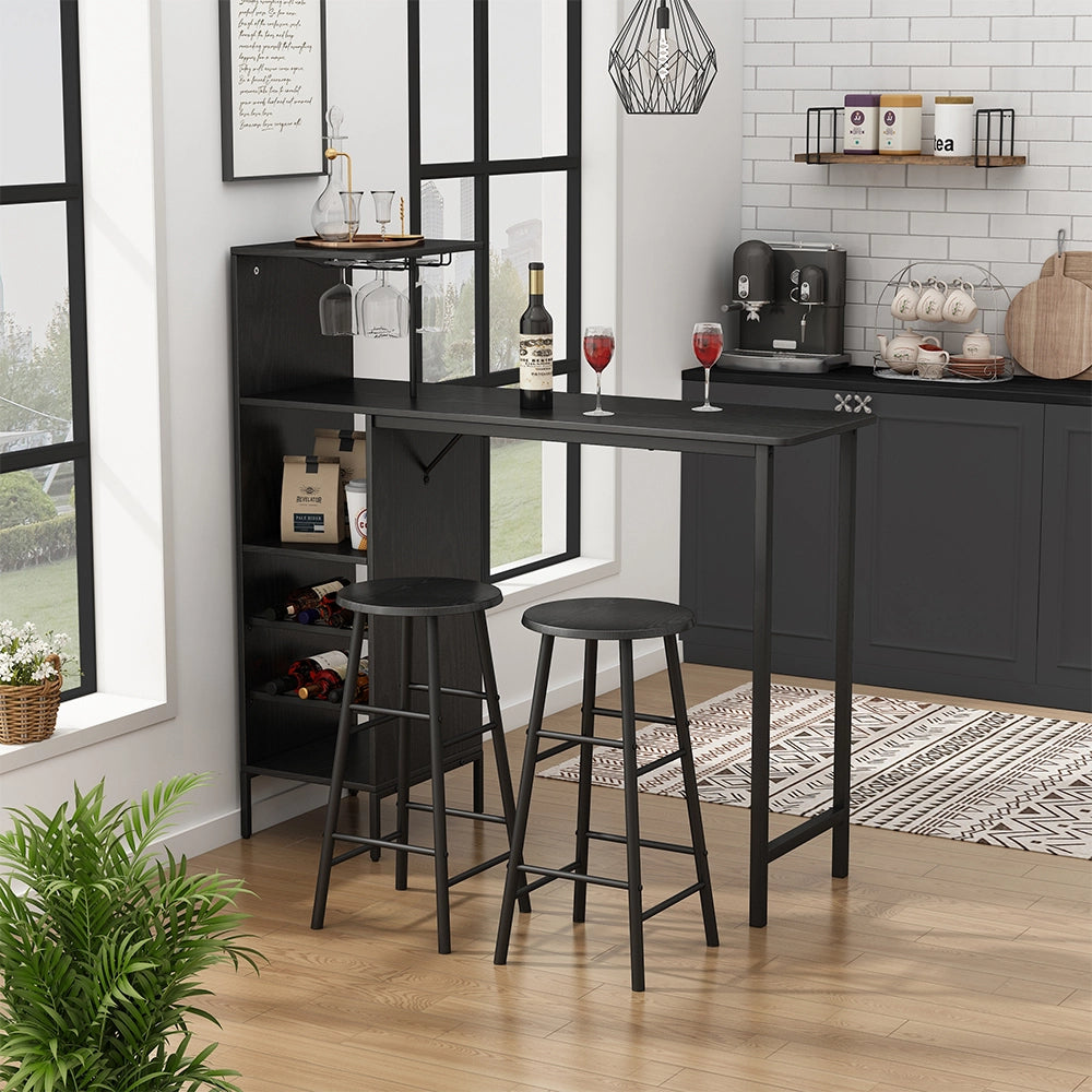 Vicco Set di tavoli da bar Nero 121.5 x 40 cm con 2 sgabelli