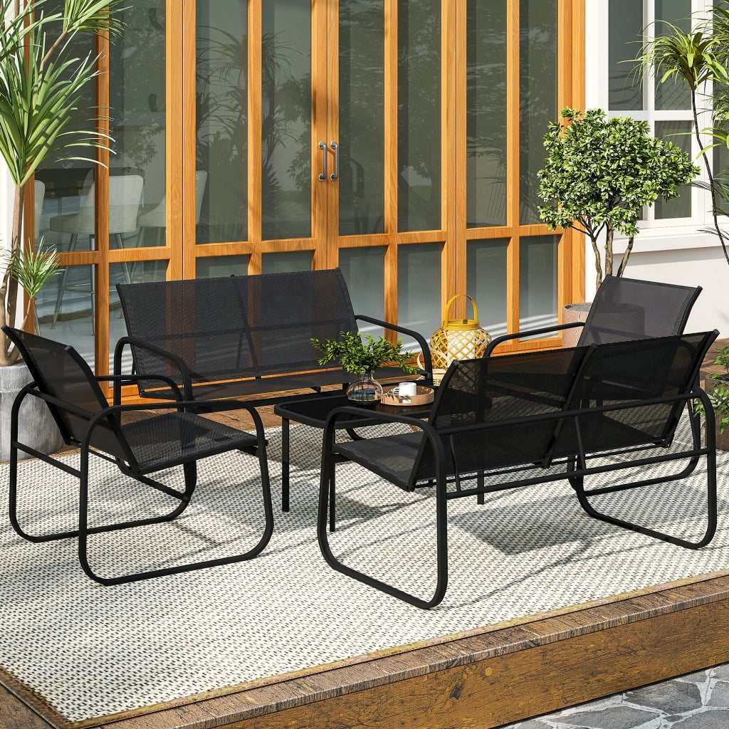 Set Giardino 2 Divani 2 Posti 2 Poltrone Tavolino Caff¨¨ Vetro ¨C Zephmum ¨C Nero