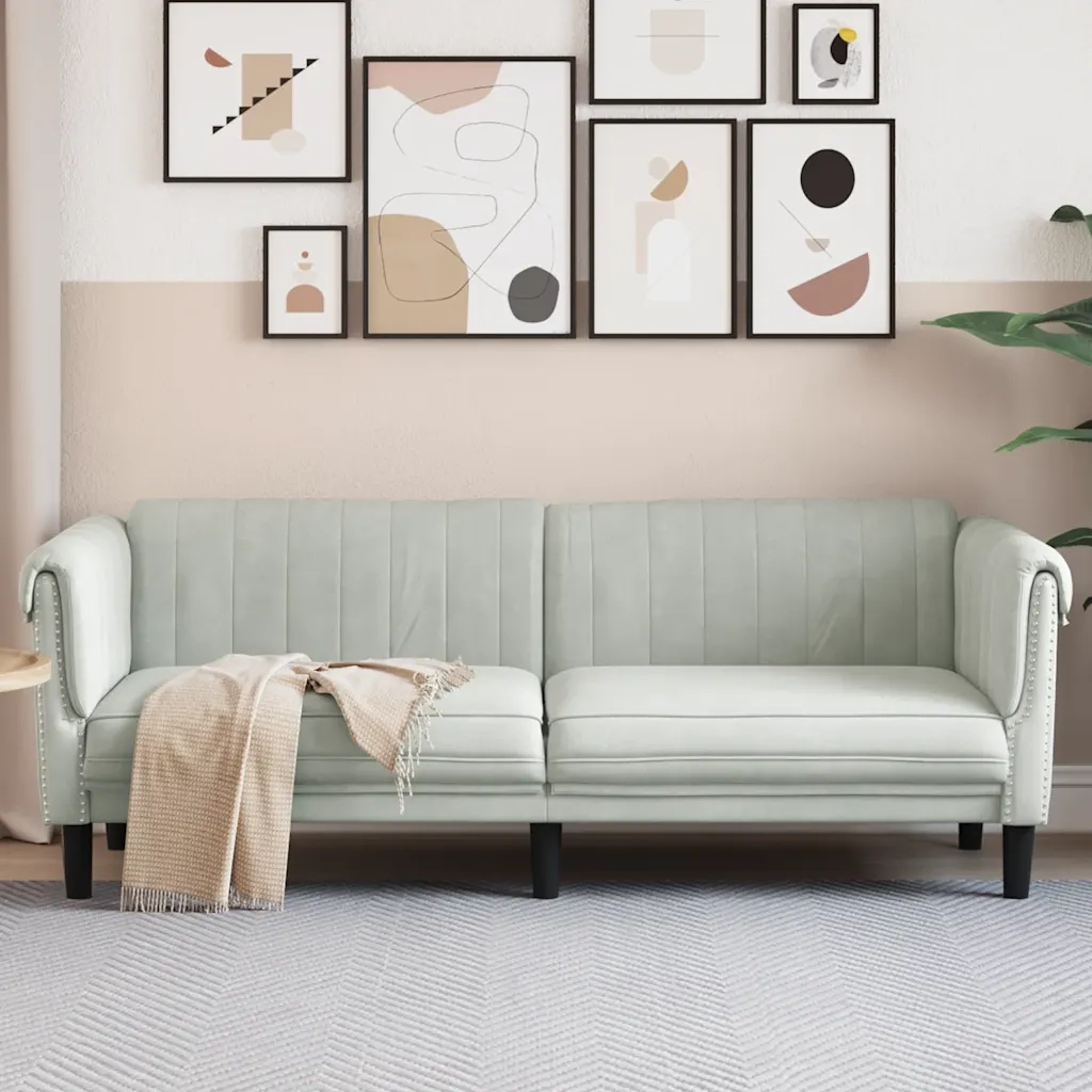 Divano | Divano da soggiorno | Sofa a 3 Posti Grigio Chiaro in Velluto