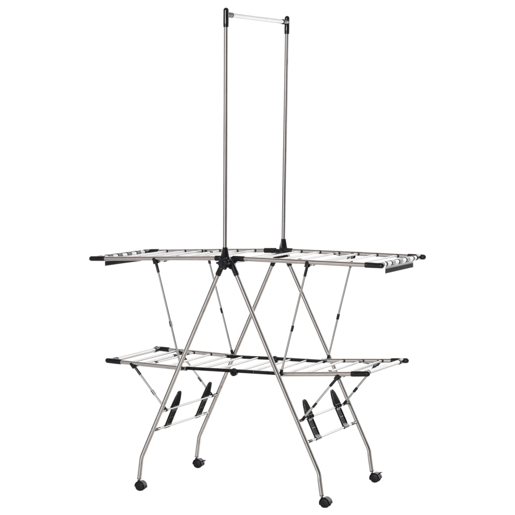 Stendibiancheria pieghevole con rotelle grande spazio asciugatura acciaio inossidabile ¨C Minimal ¨C 138.5x63x208 cm argento nero