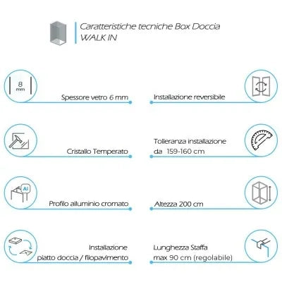 Doccia Walk-In 160 cm trasparente 6 mm profilo cromo H 200 cm Klug