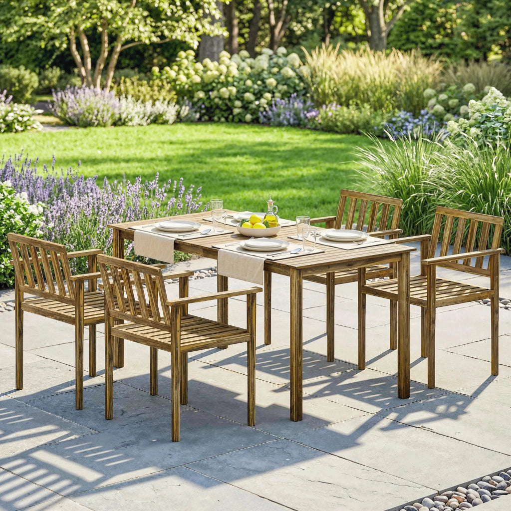 Set da pranzo 5 pezzi ¨C Minimal ¨C tavolo e sedie in teak per 4 persone