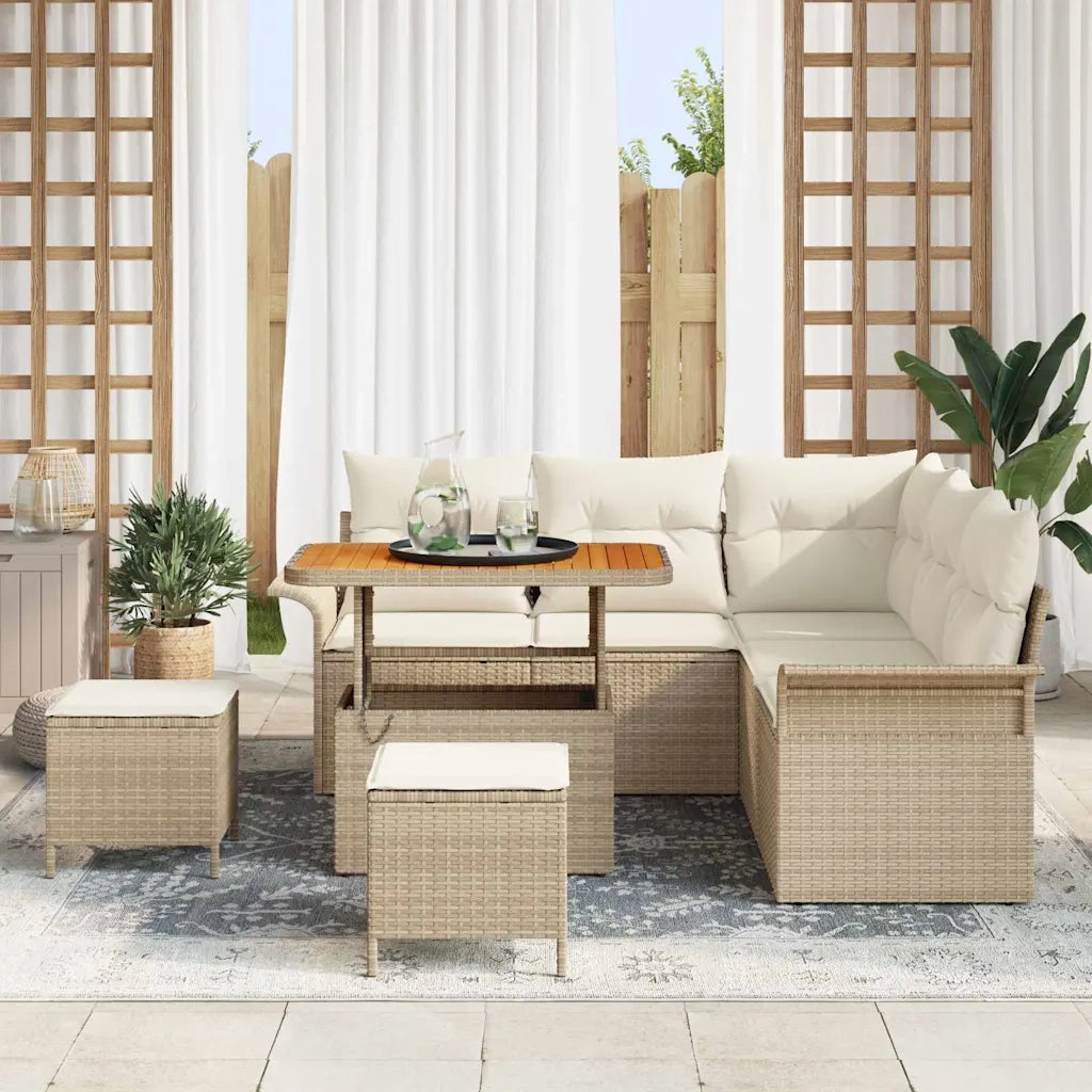 Set Divano da Giardino con cuscino 8 pcs Beige polyrattan