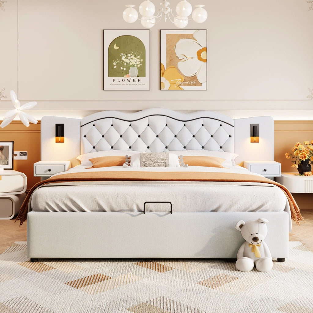 letto imbottito lino beige 180 x 200 cm