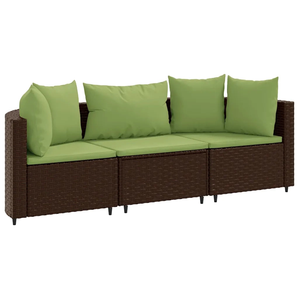 Set Divano da Giardino 3 pz con Cuscini Marrone in Polyrattan 3308454
