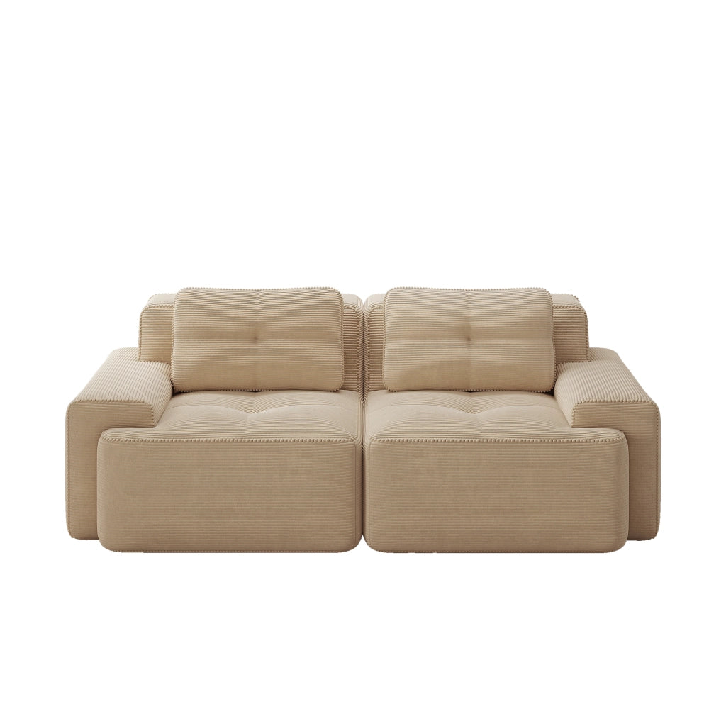 Divano modulare con seduta profonda in corduroy beige