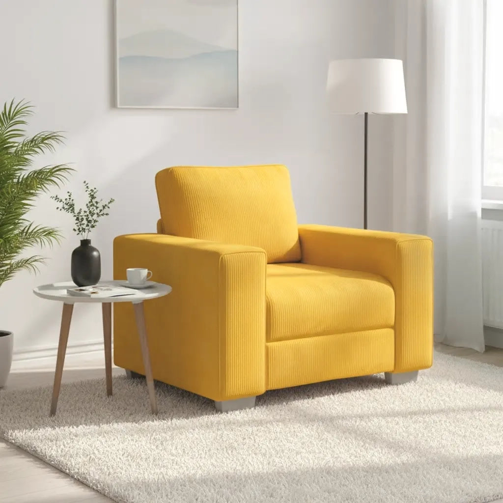 Divano Sedia-Poltrona-Sofa Relax Giallo Chiaro 60 cm in Tessuto di Velluto a Coste