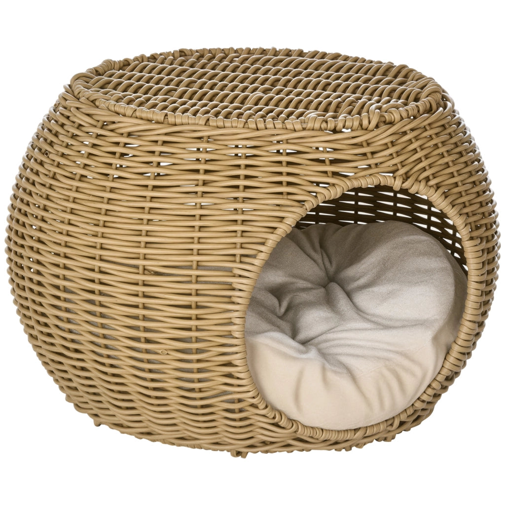 Casetta per gatti a 2 livelli in resina ¨C Minimal ¨C marrone chiaro ? 40x30 cm con cuscino