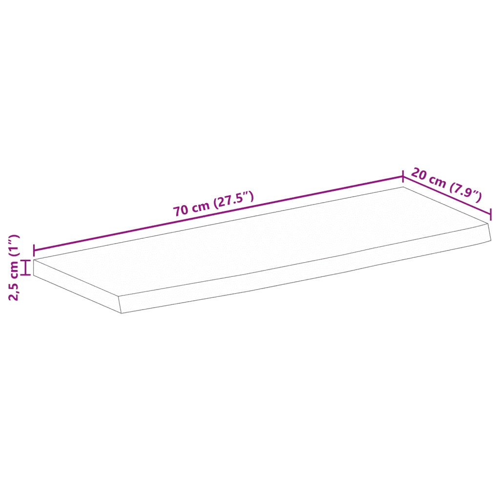 vidaXL Piano Tavolo 70x20x2,5cm Bordi Vivi Legno Massello Mango Grezzo