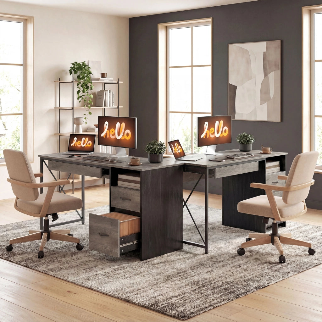 Scrivania per computer con cassetti e ripiano per tastiera ¨C Minimal ¨C Grigio 120x50x