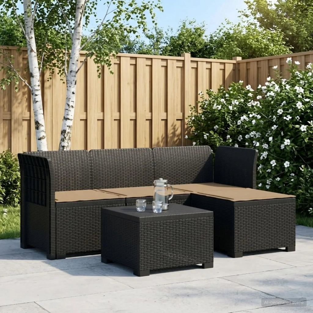 Divano da giardino 4 posti con cuscini aspetto rattan PP 3443928