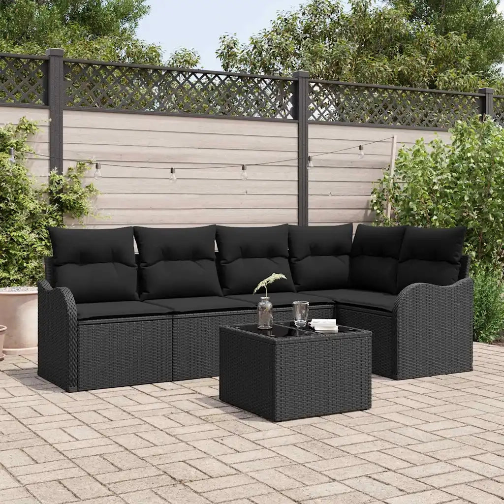 Set Divano da Giardino Nero polyrattan