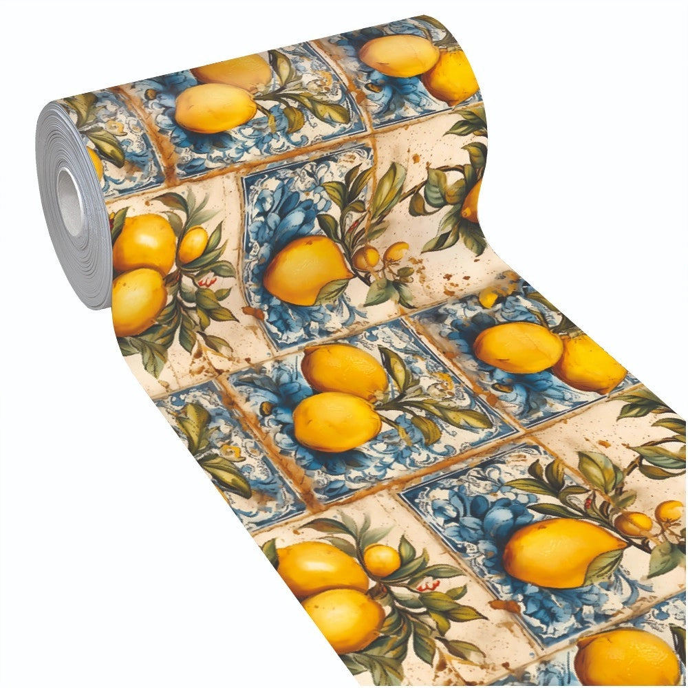 Tappeto Cucina Gomma Pvc Stampato Alta Risoluzione HD Antimacchia Antiscivolo Limoni Vintage - 51x190 Cm