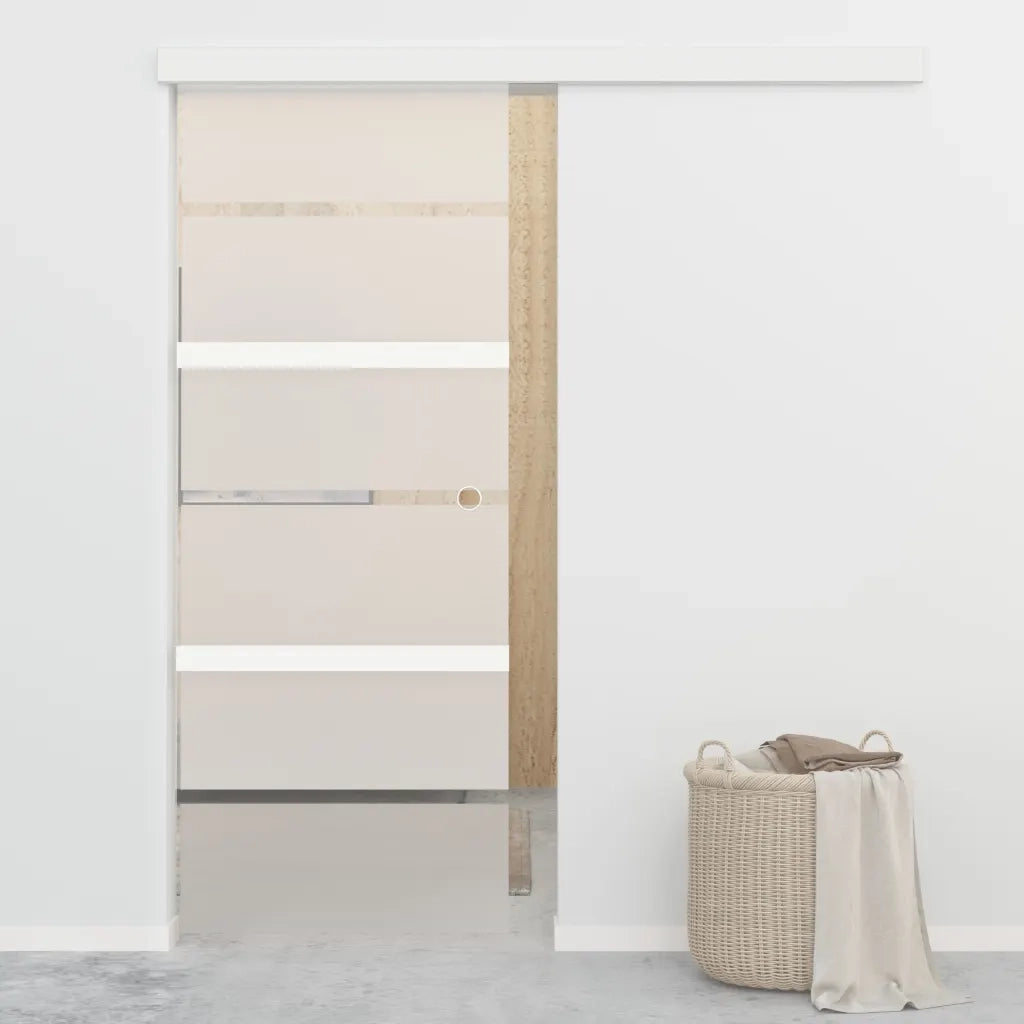 Porta Scorrevole con Fermi in Vetro ESG e Alluminio 76x205 cm 288061