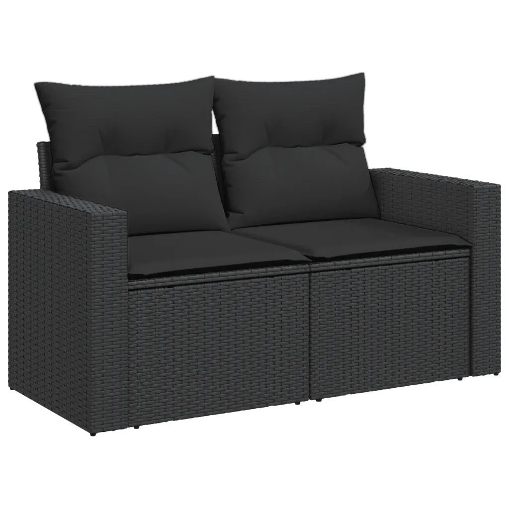 Divano da giardino con cuscini 2 Posti-Sofa da Giardino-Divano da esterno nero in polyrattan 407654