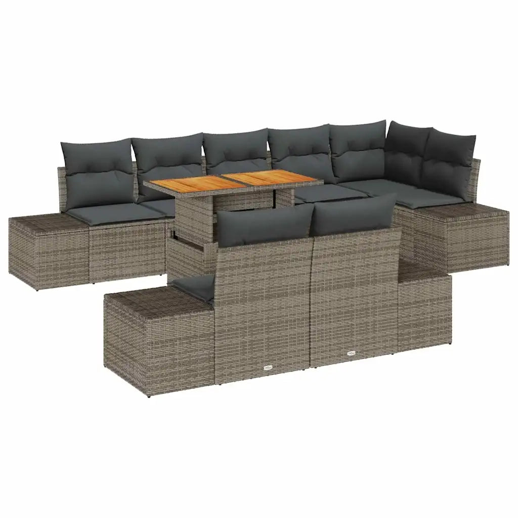 Set Divano da Giardino 9 pcs Grigio Poly Rattan