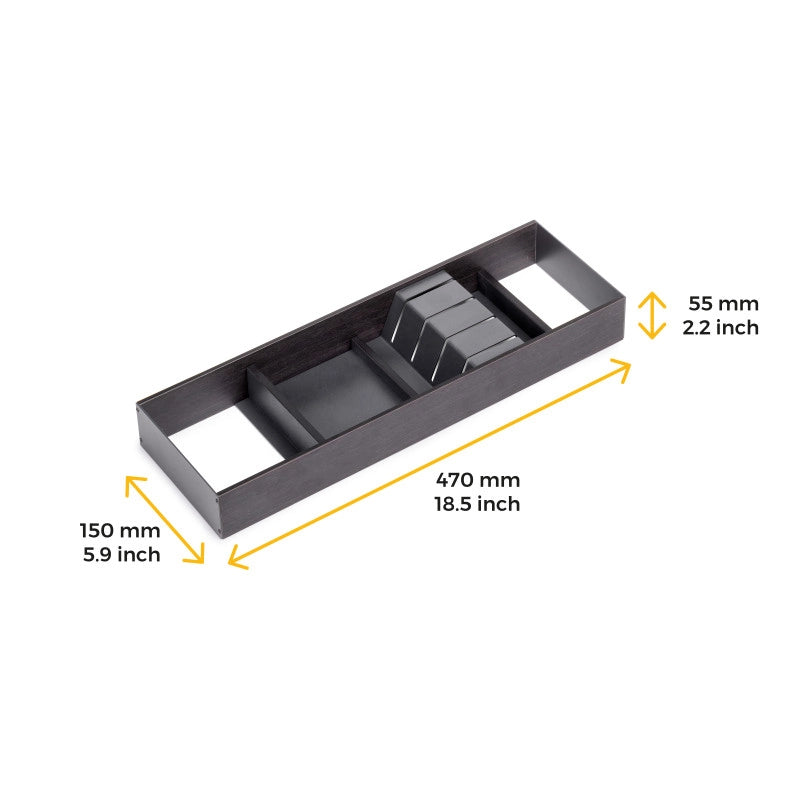Portapiatti per cassetto Orderbox, 120x470 mm, Alluminio e Tecnoplastica, Grigio antracite