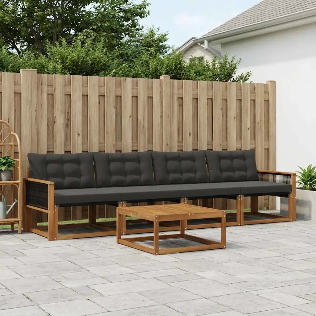 Set di divani da esterno con cuscino 5 pcs Naturale e Nero 3381232