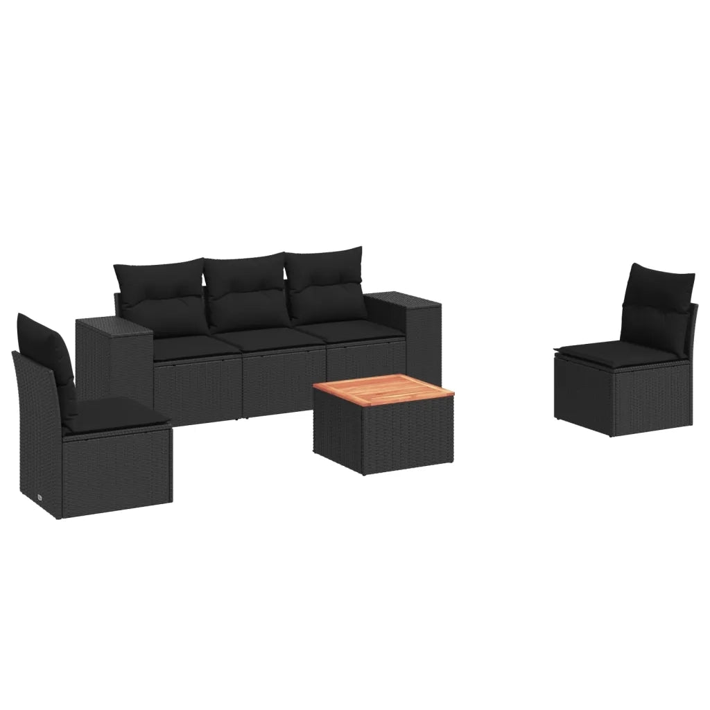 Set Divano da Giardino 6 pz con Cuscini Nero in Polyrattan 3225383