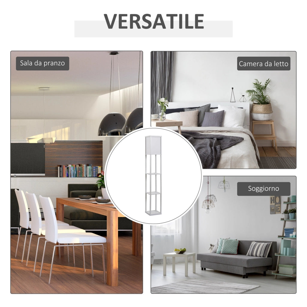 EasyComfort Lampada da Terra con 3 Mensole Integrate, Attacco E27 Potenza 40W, Arredamento Moderno in MDF, 26x26x160cm, Bianco