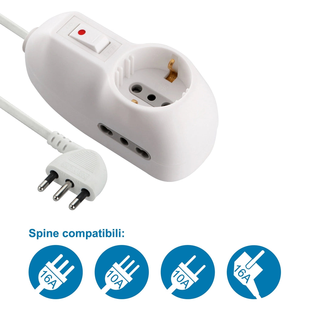 Multipresa con Interruttore 1 Schuko + 2 BIVAL.10 16A 62023 Electraline