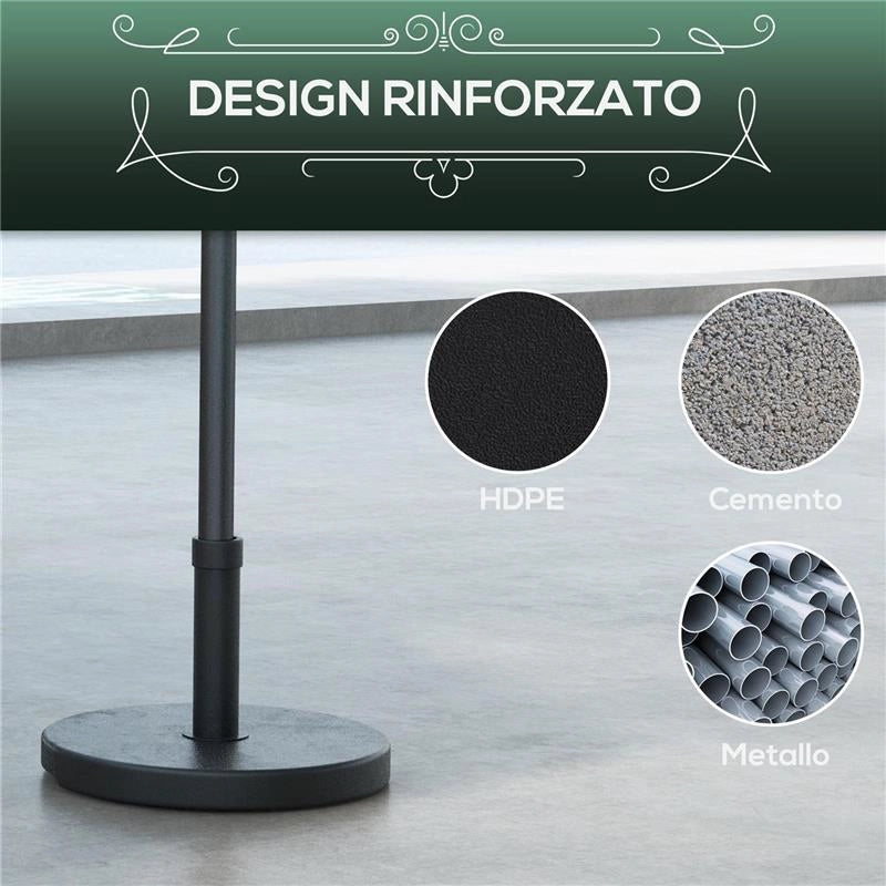 BASE PER OMBRELLONE DA 15 KG ROTONDA PER PALI DA 24-38 MM PLASTICA E CEMENTO 46.5 CM NERO