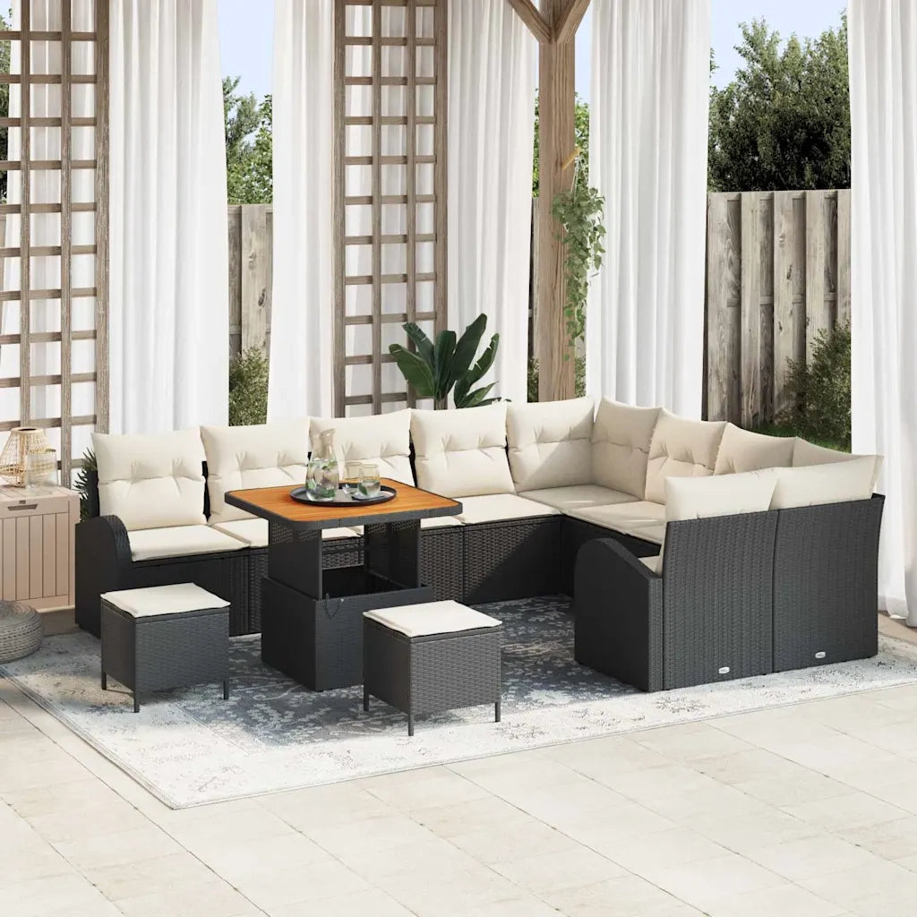 Set Divano da Giardino con cuscino 12 pcs Nero polyrattan 3362430