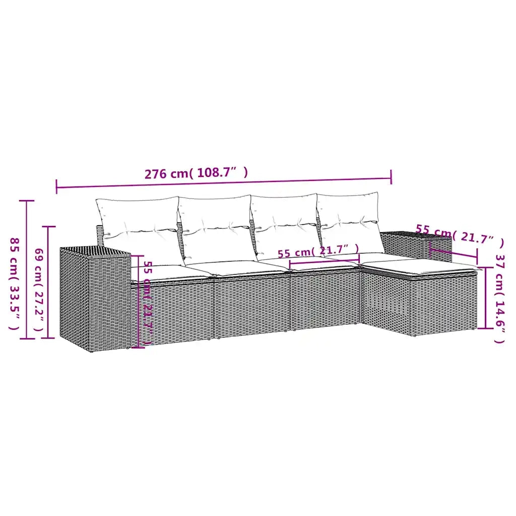 Set Divano da Giardino 5pz | Set Salotto da Giardino con Cuscini Grigio Chiaro Polyrattan