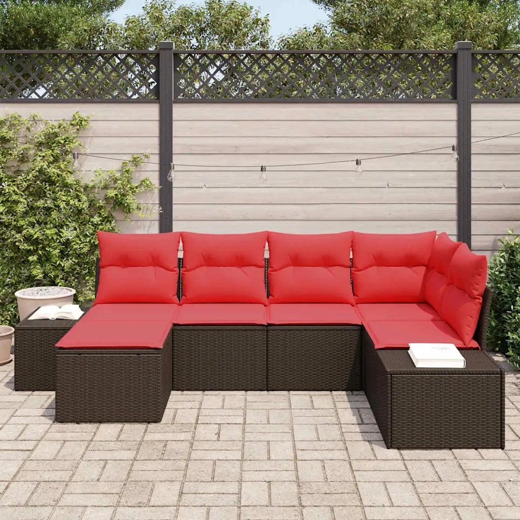 Set Divano da Giardino 6 pz Marrone e Rosso polyrattan 3355803