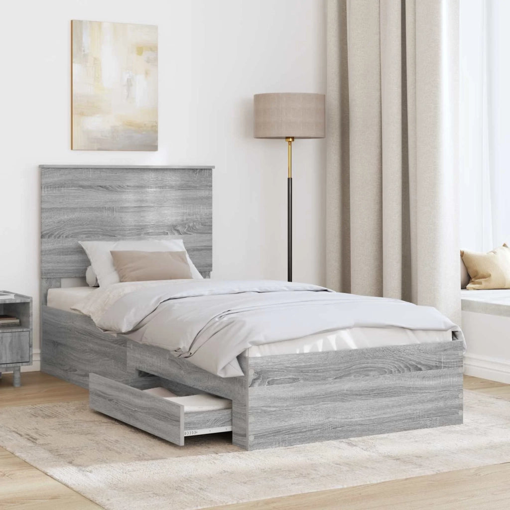 Letto singolo | Letto per adulti | Struttura del letto Grigio Sonoma 90 x 190 cm Legno multistrato