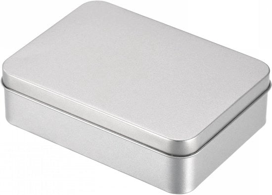 Scatole di metallo con coperchi, 12,5x9x3,5 cm, colore argento - Scatole per conservazione per cucina - Sostenibili e multiuso