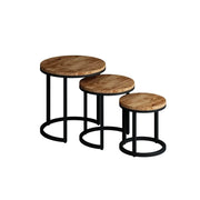 Tavolino basso PLATO – Set di 3 tavolini nidificati rotondi effetto legno di mangolia