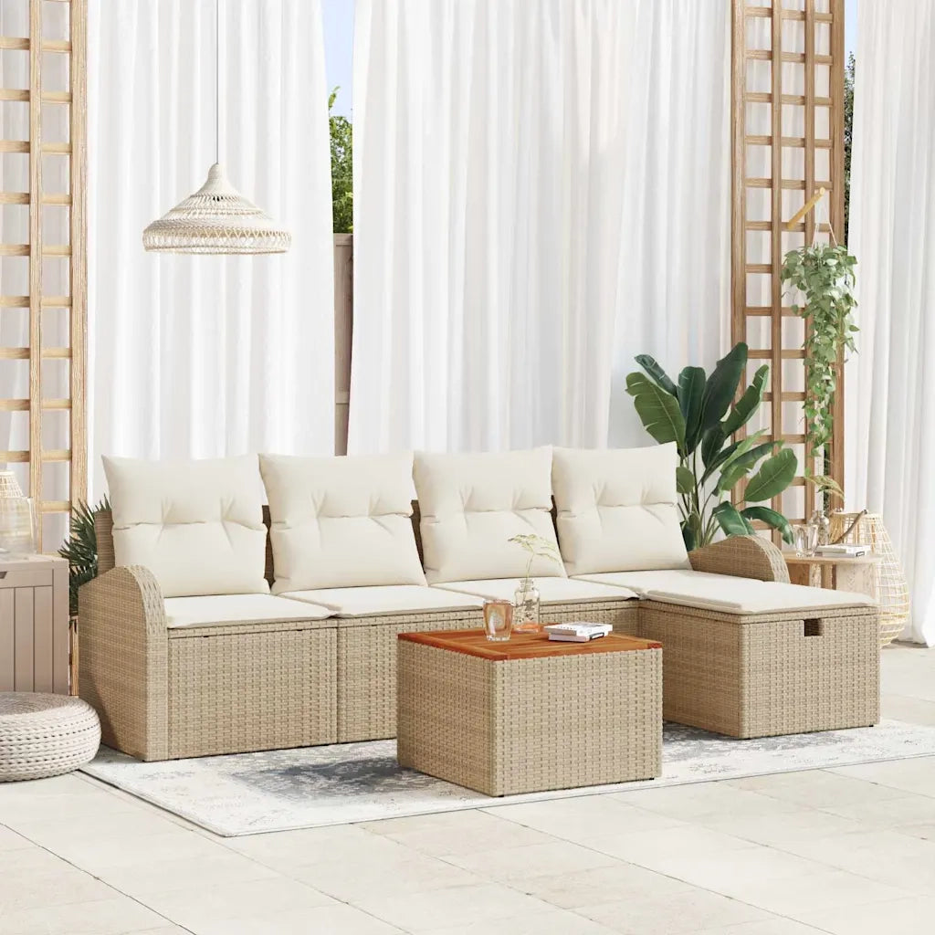 Set Divano da Giardino con cuscino 6 pcs Beige polyrattan
