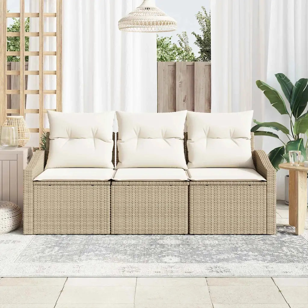 Set Divano da Giardino 3 pcs Beige e Bianco polyrattan