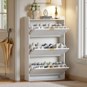 Scarpiere stretto con 3 ante - Zephmum - 76x23x118 cm - Bianco