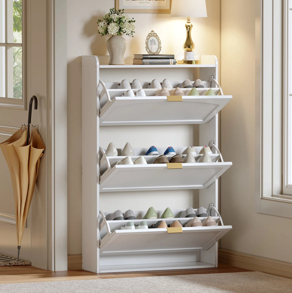 Scarpiere stretto con 3 ante - Zephmum - 76x23x118 cm - Bianco