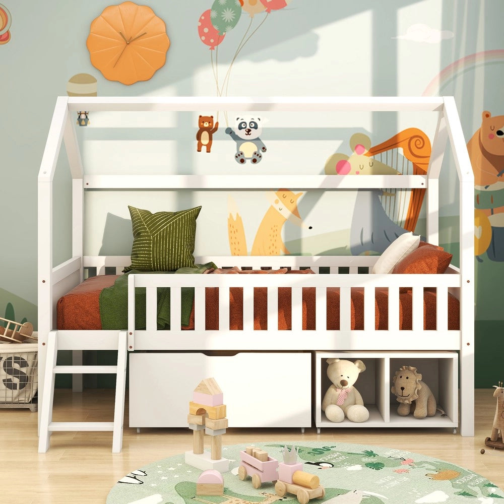 Letto Casetta Bambini 200x90 con Cassetti e Sponde ¨C Xylo ¨C Bianco