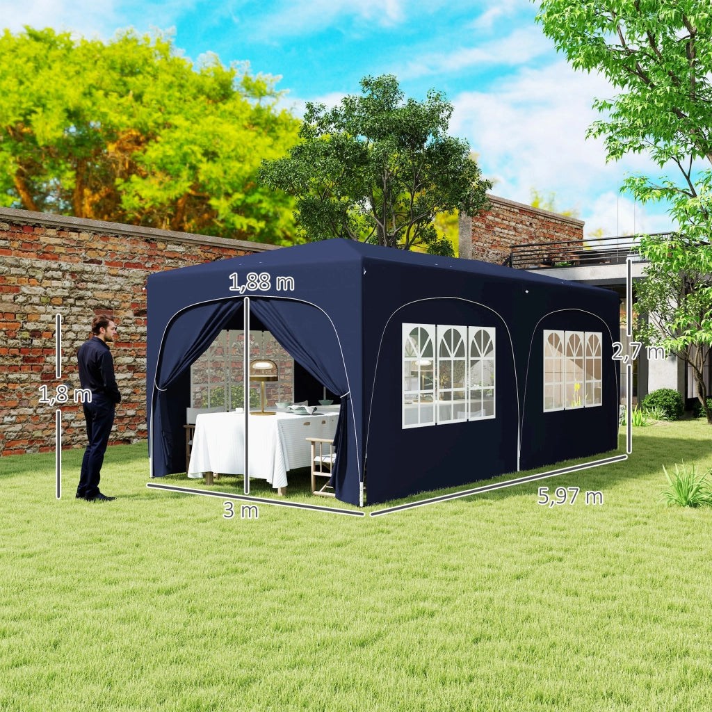 Gazebo Pieghevole 3x6m ¨C Xylo ¨C Blu Scuro con Pannelli Laterali UPF50+